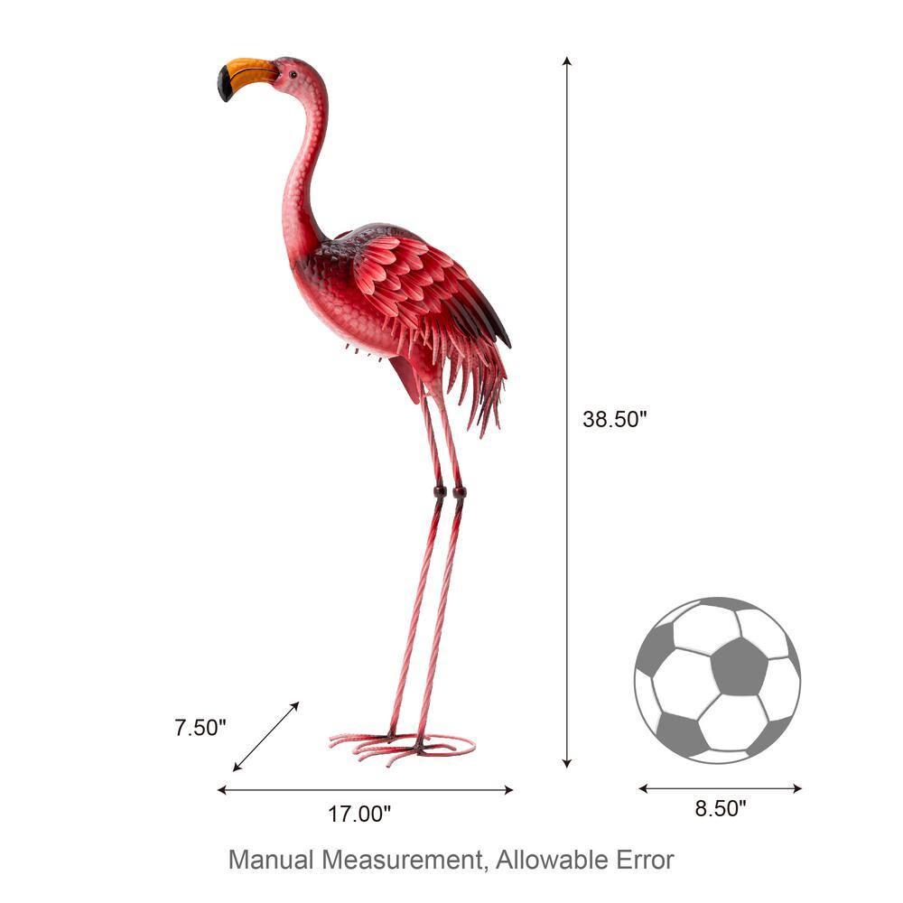 38.5 in. H Metal Standing Flamingo Garden Statue with Stakes (KD)