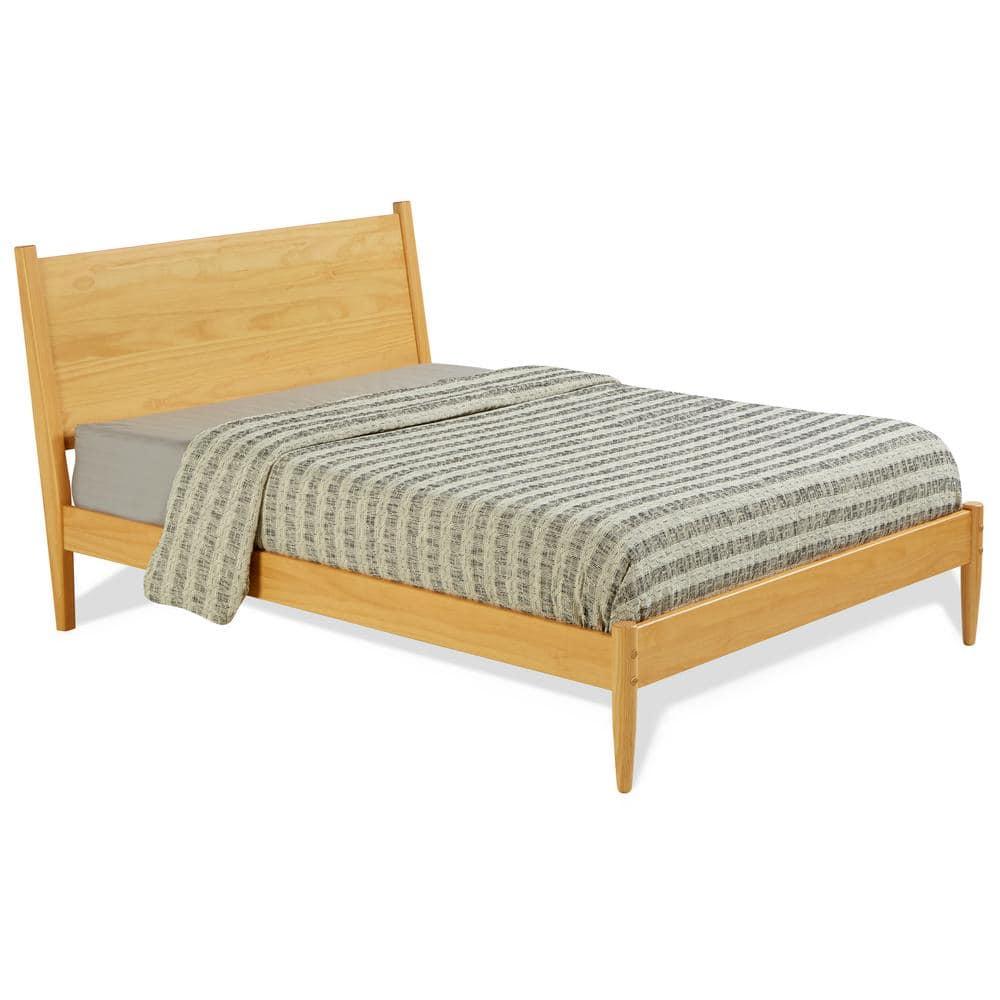 Camaflexi Mid Century Platform Bed Wood Panel Bed Frame with Headboard, Full, Scandinavian Oak