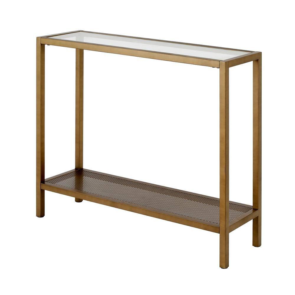 Evelyn&Zoe Rigan 36" Wide Rectangular Console Table, Brass