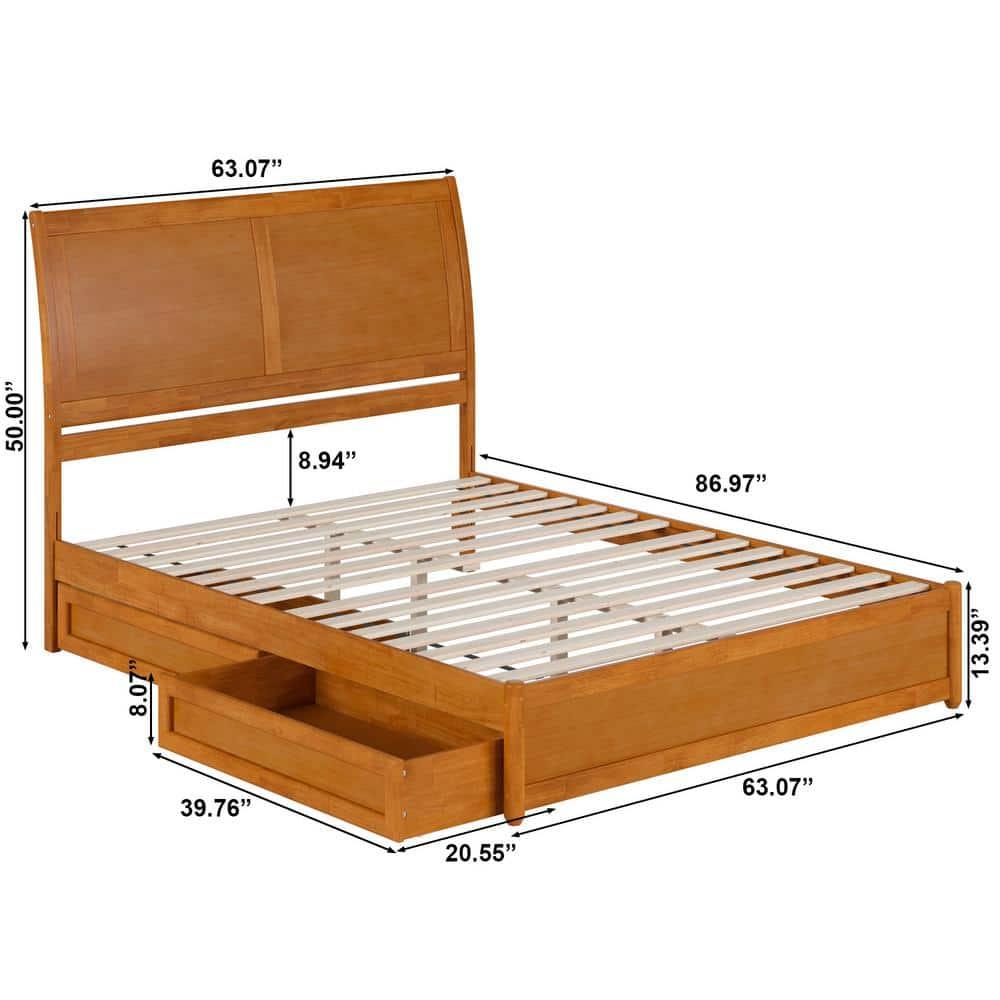 AFI, Andorra Queen Platform Bed with Panel Footboard and Storage Drawers, Light Toffee