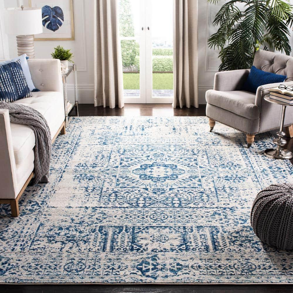 Evoke EVK260 Power Loomed Area Rug - Ivory/Blue - 8'x10' - Safavieh.