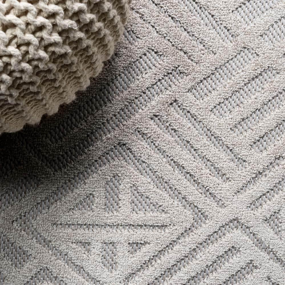 5'x8' Jordan High-Low Pile Art Deco Geometric Indoor/Outdoor Area Rug, Beige - JONATHAN Y