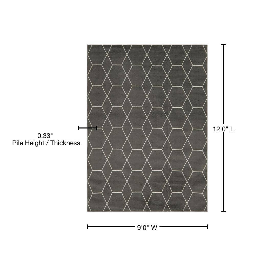 Unique Loom 9' 0 x 12' 0 Trellis Frieze Geometric Dark Gray Area Rug