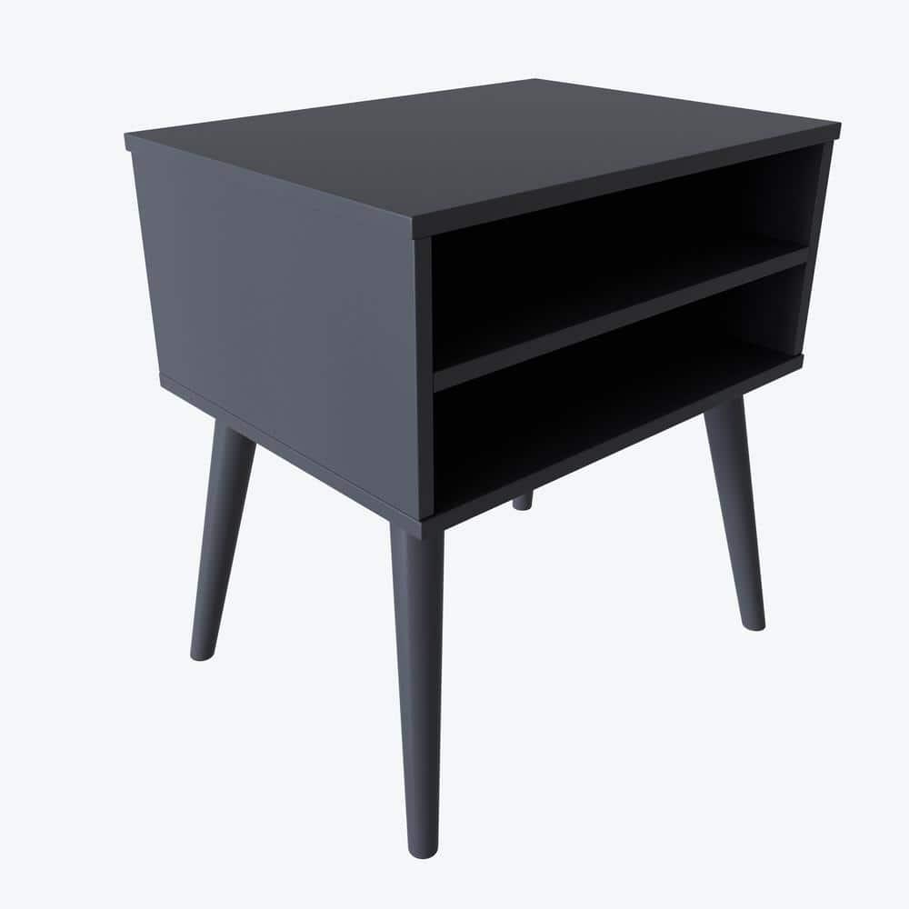Black Mid-Century Modern Wood Nightstand with Laminate Top