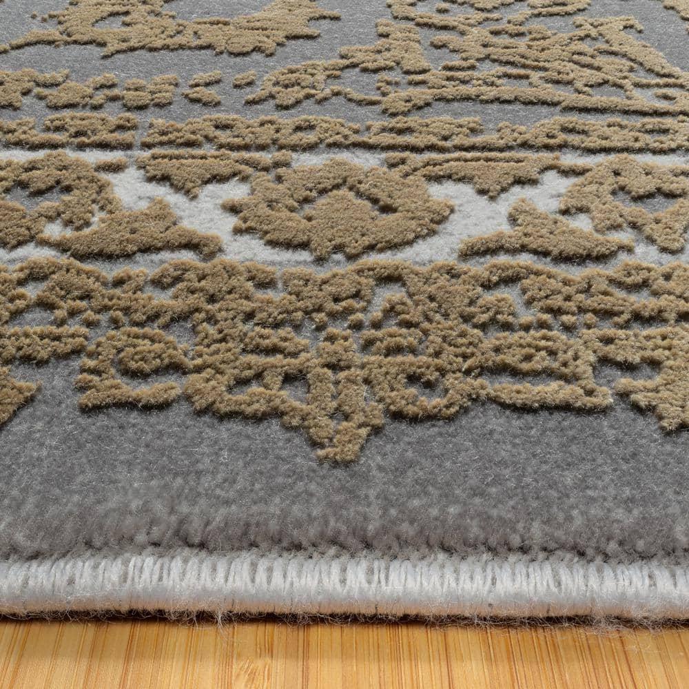 Gertmenian Florance Foggia Traditional Oriental Gold/Charcoal Gray High-Low Viscose/Acrylic Area Rug