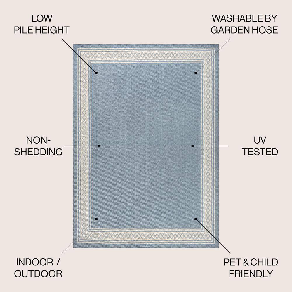3' x 5' Lucia Classic Diamond Border Indoor/Outdoor Area Rug, Blue/Cream - JONATHAN Y