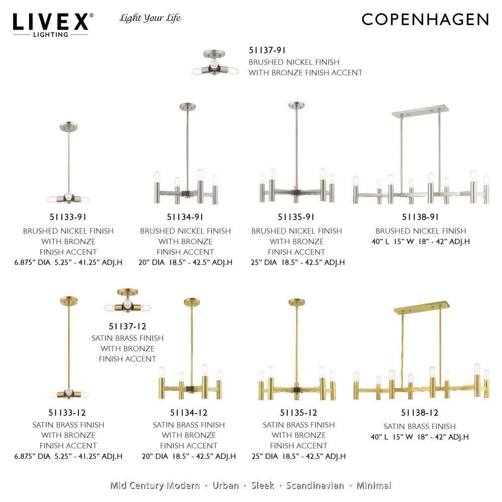 Livex Lighting Copenhagen 3-Light Mid-Century Metal Ceiling Mount in Satin Brass