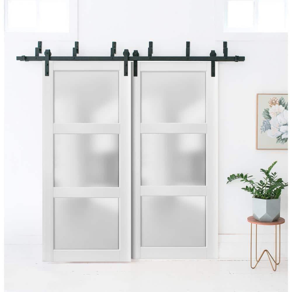 Lite Slab Barn Door Panel | Lucia 2552 White Silk with Opaque Glass | Sturdy Finished Wooden Modern Doors | Pocket Closet Sliding