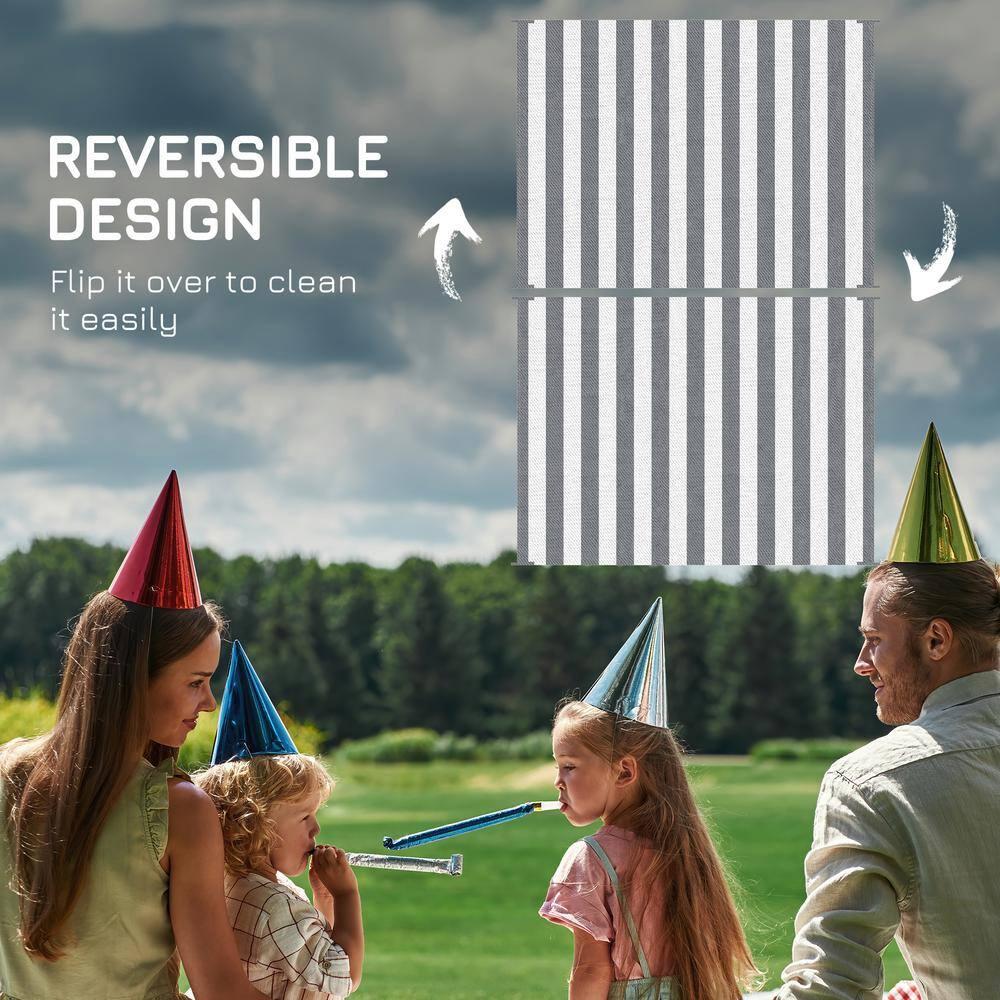 GVN Floor Rug,Indoor Door Mat,Reversible Outdoor Rug, 9'x 12' Waterproof Straw Floor Mat, Portable RV Camping Carpet, Gray & White Striped