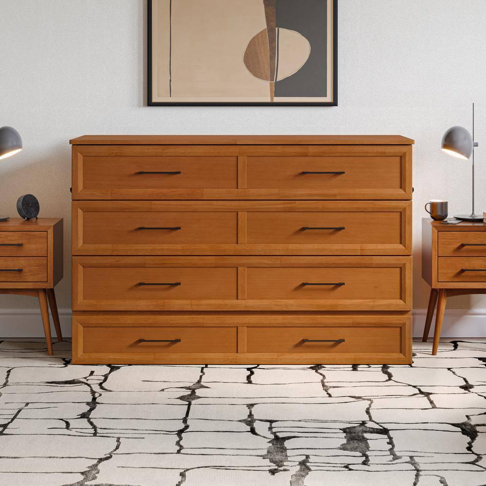 AFI Sedona Queen Murphy Bed Chest with Drawer & Built-in Charger, Light Toffee