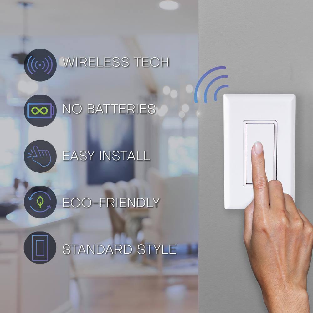 RunLessWire 3-Way On/Off Wireless Battery-Free Remote Light Switch Kit 150ft Range - Light Almond