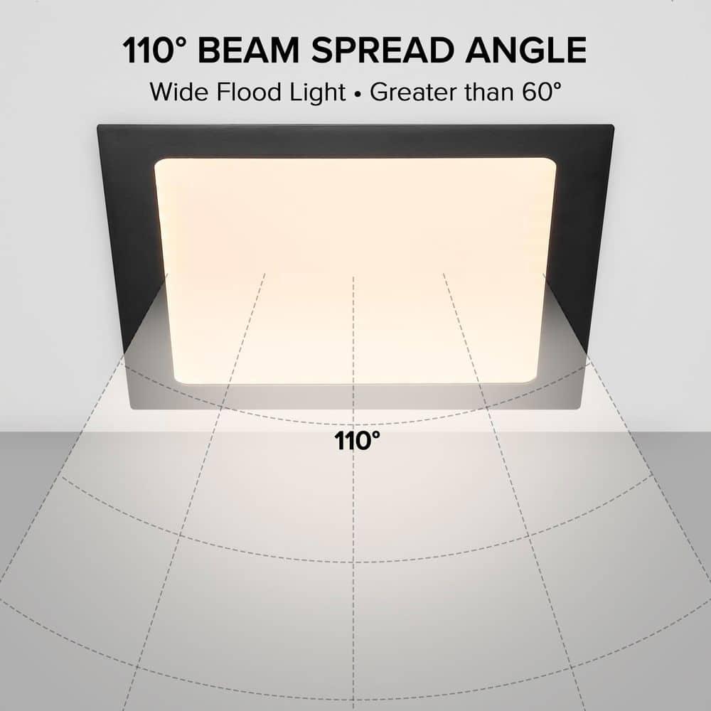 Maxxima 8 in. 5CCT Square Recessed LED Downlight, 1400 Lumens Slim Flat Panel Color Selectable 2700K/3000K/3500K/4000K/5000K, Dimmable, Canless IC Rated, Black Trim, J-Box Included