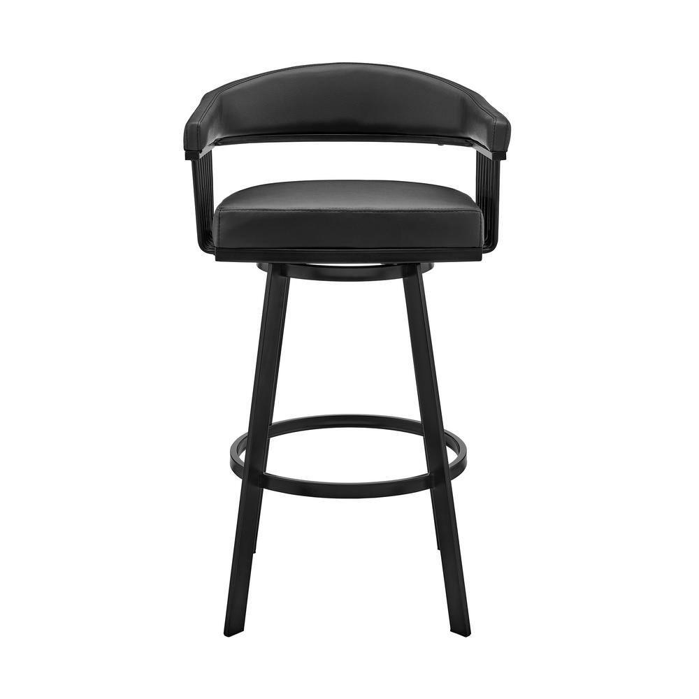 Armen Living Indoor Bronson 25" Counter Height Swivel Bar Stool in Black Finish and Black Faux Leather
