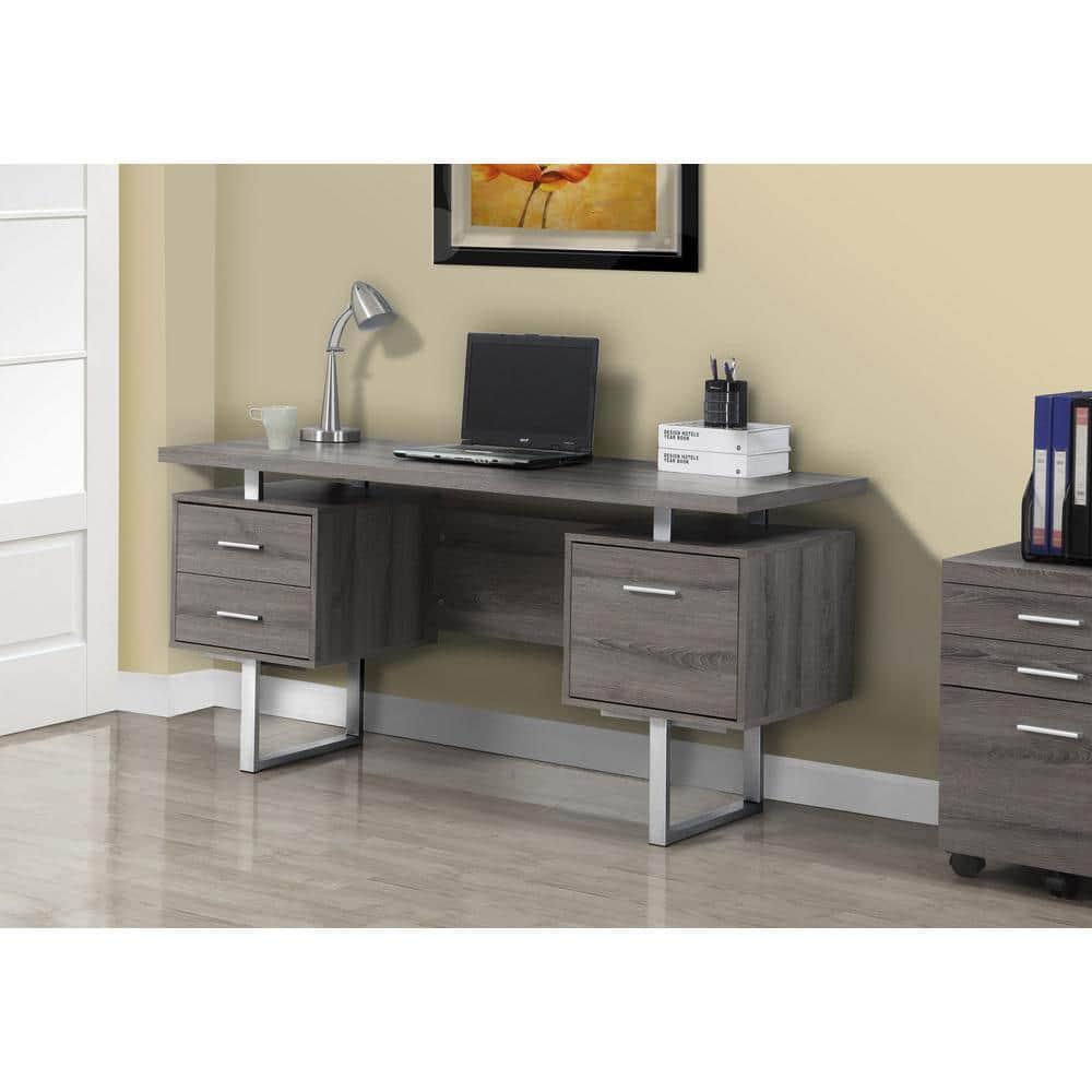 Computer Desk Home Office Laptop Storage Drawers 60"L Work Metal Brown