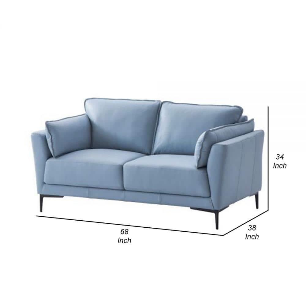 Benjara Miles 68 Inch Loveseat with Padded Armrest, Genuine Leather, Blue and Black-Color:BlueMaterial