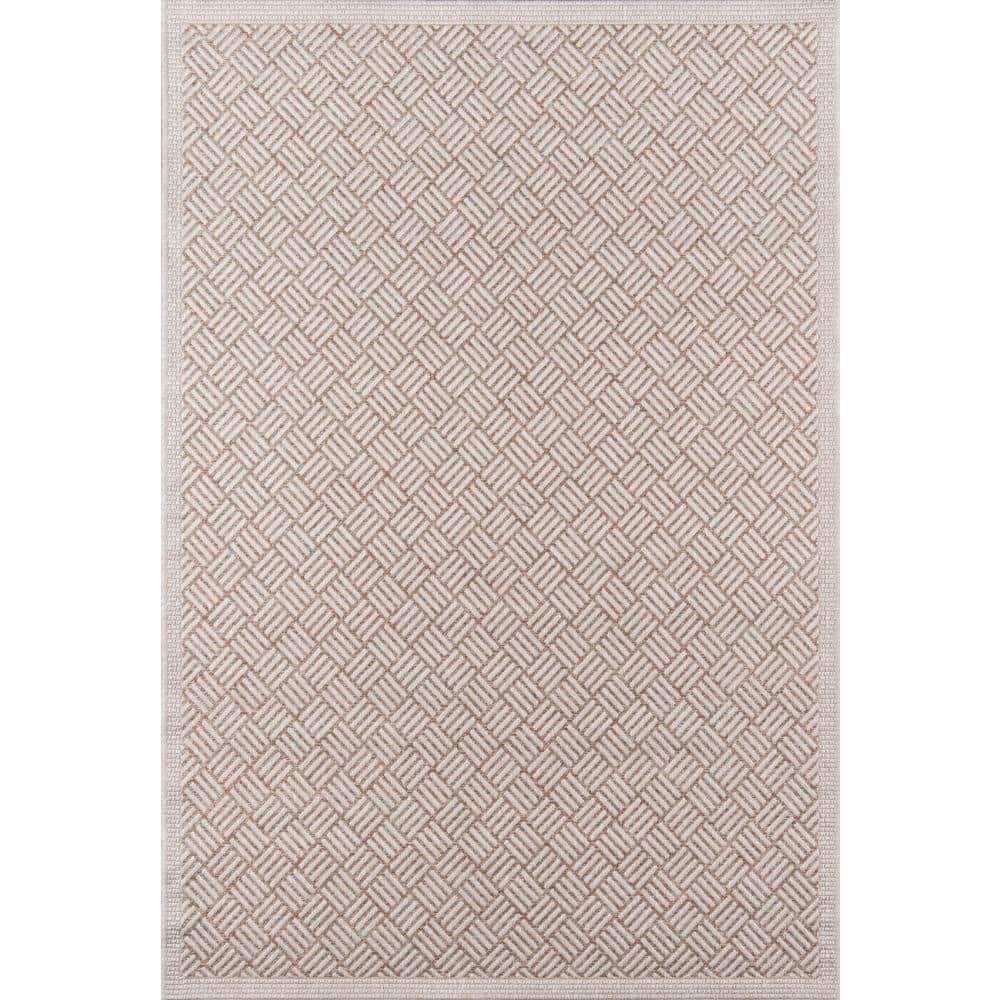 5'x7'6" Geometric Loomed Area Rug Tan - Momeni: Contemporary Indoor/Outdoor Low Pile, Machine Made, Polypropylene