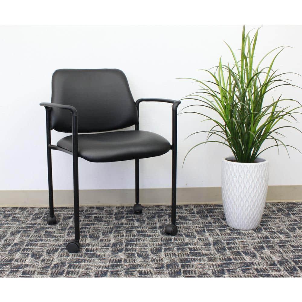 Boss Office Products Stacking Chair with Casters Black: Upholstered Desk Chair, Metal Frame, Fixed Arms