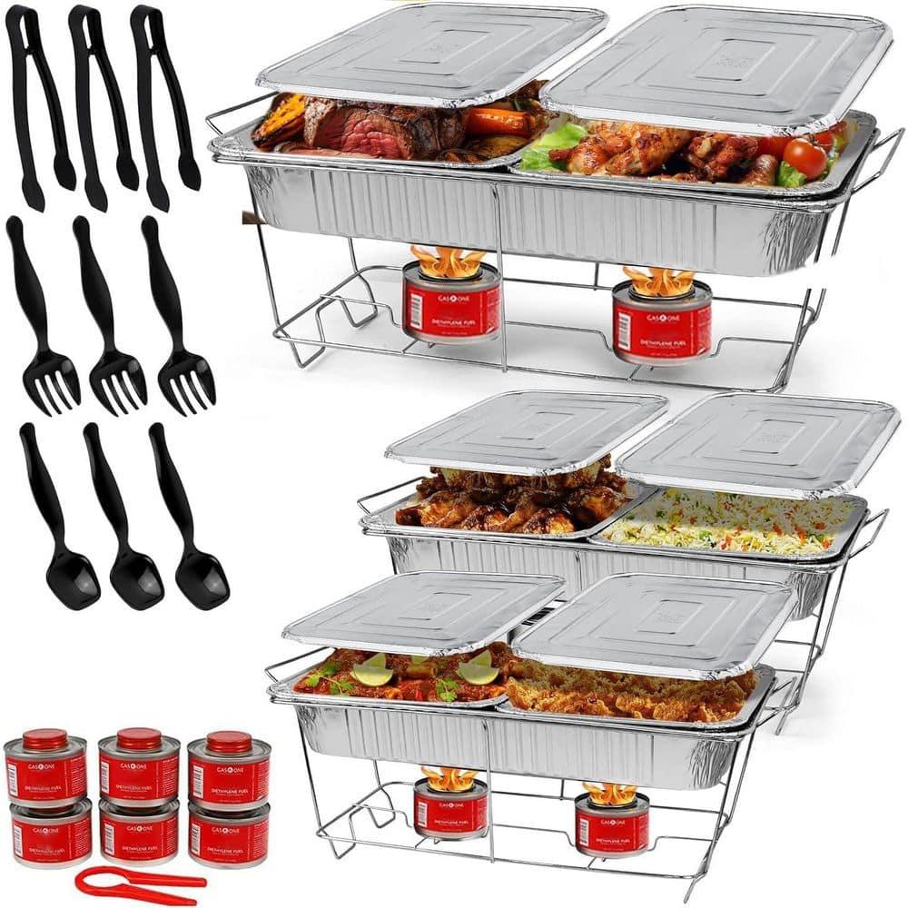 Alpha Living 70027 33-Pcs Disposable Chaffing Buffet with-Covers, Utensils, 6Hr Fuel Cans – Premium Chafing Dish Set for Events, Parties, Catering