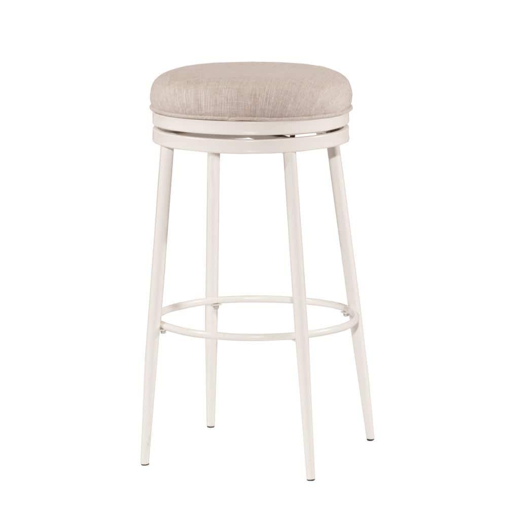 Aubrie Backless 26" Swivel Counter Height Barstool Off White/Silver - Hillsdale Furniture: Round Upholstered Metal Frame