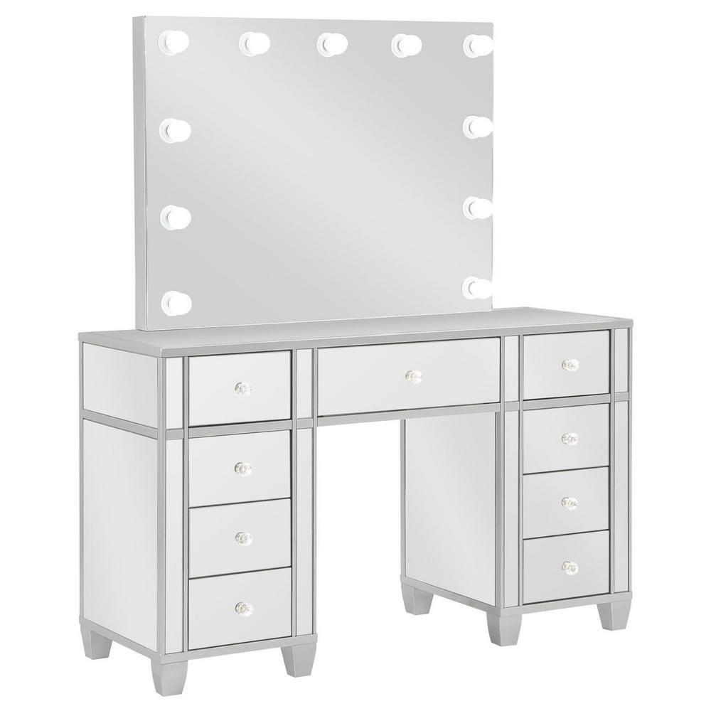 Coaster Allora 9-drawer Mirrored Storage Vanity Set with Hollywood Lighting Metallic