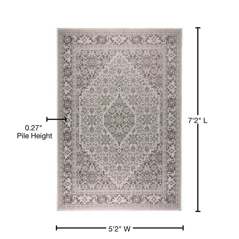 Nicole Miller New York Patio Country Dahlia Medallion Indoor/Outdoor Area Rug Grey/Black