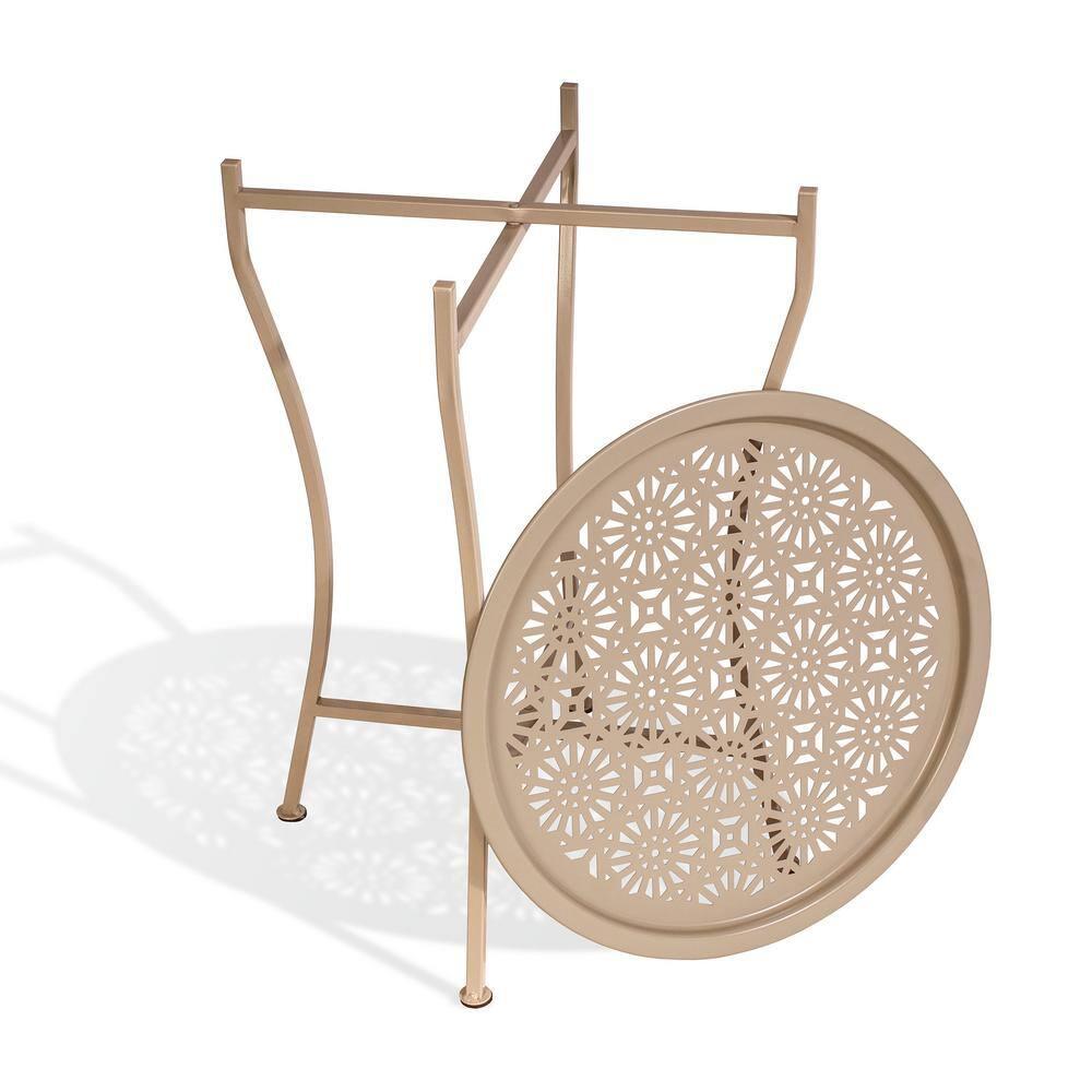 Daisy Patterned Metal Folding Side Table, Off-White