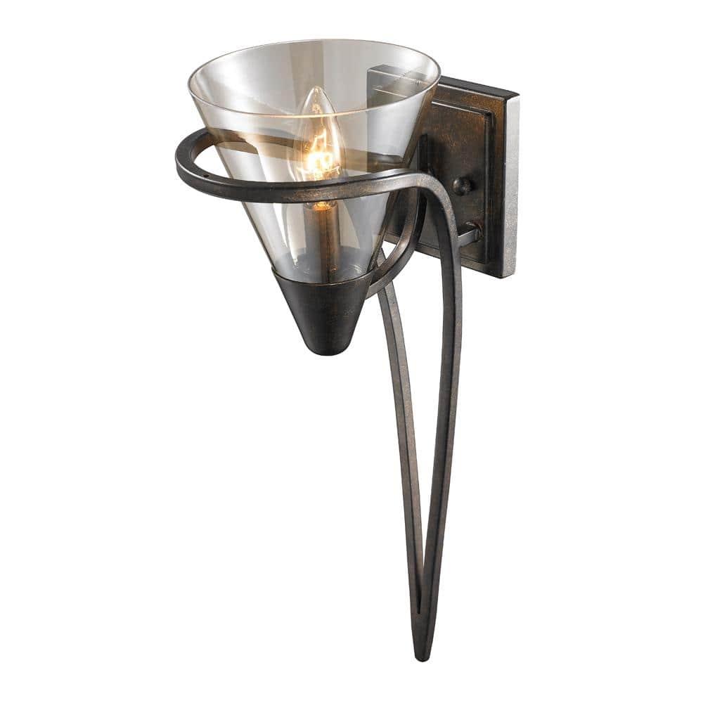 Golden Lighting Olympia 1-Light Wall Sconce in Burnt Sienna with Baltic Amber Glass