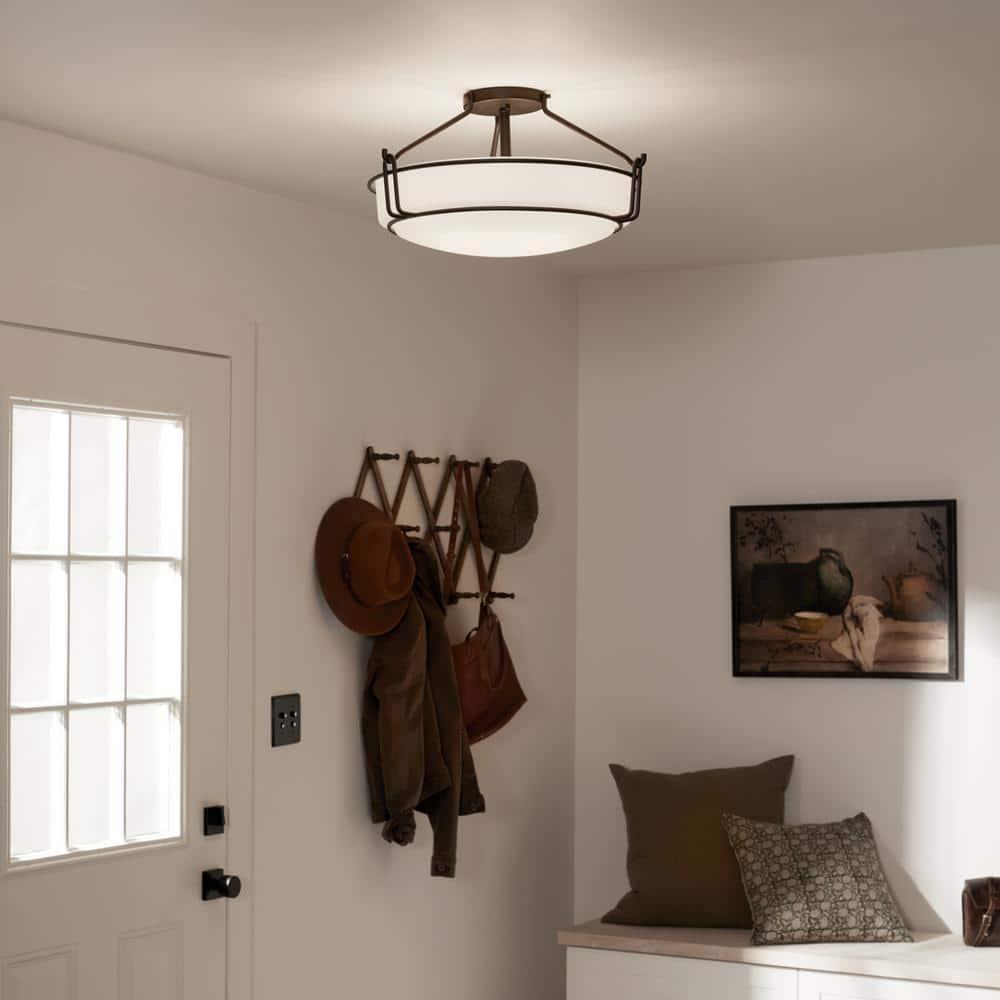 Alkire 22" Olde Bronze Semi-Flush Ceiling Light with Satin Etched Glass