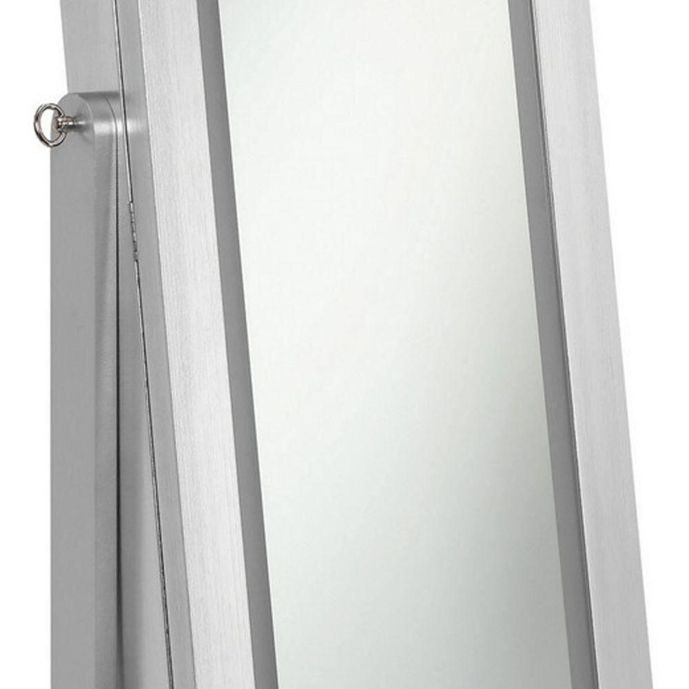 58 Inch Full Body Floor Cheval Mirror Jewelry Storage LED Silver - Saltoro Sherpi