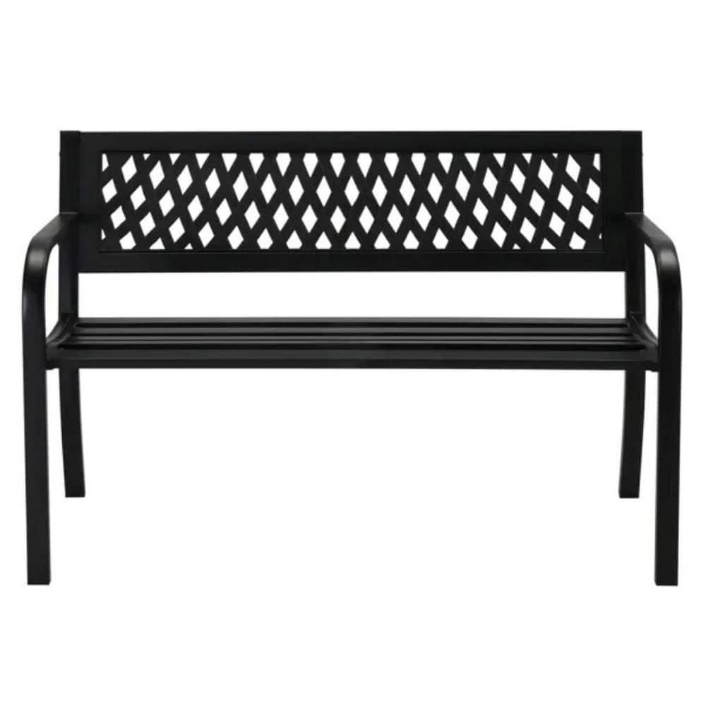 Gardenised Outdoor Steel 47 Park Bench for Yard, Patio, Garden and Deck, Black Weather Resistant Porch Bench, Park Seating