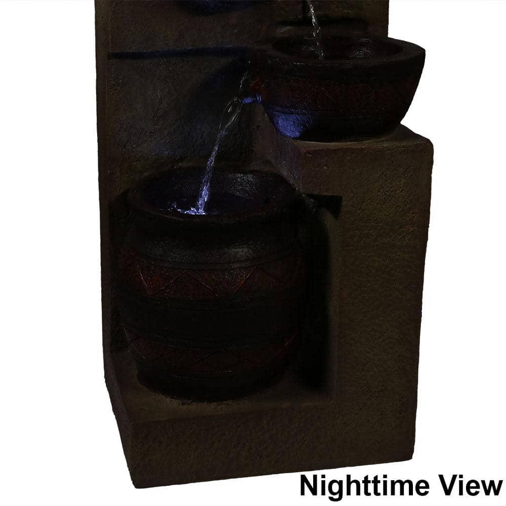 Sunnydaze Outdoor Solar Powered Cascading Terra Bowls Water Fountain with Battery Backup and LED Light - 30"