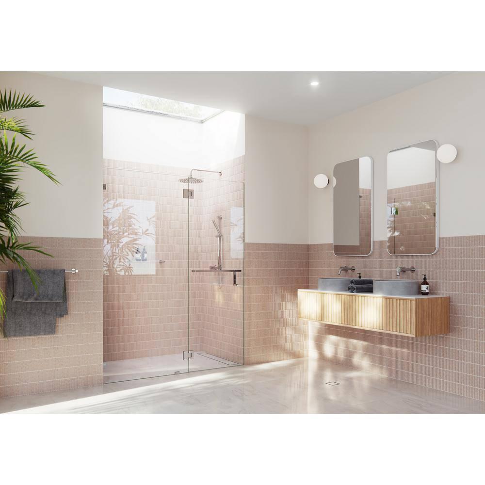 Glass Warehouse Mimas 32.5 in. x 78 in. Fully Frameless Glass Hinge Towel Bar Shower Door TBGH-32-5-CH