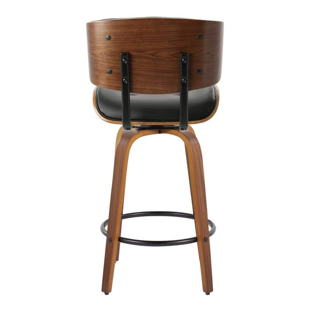 Set of 2 Lombardi Counter Height Barstools Walnut/Black: Mid-Century Modern, Fixed-Height, Swivel - LumiSource