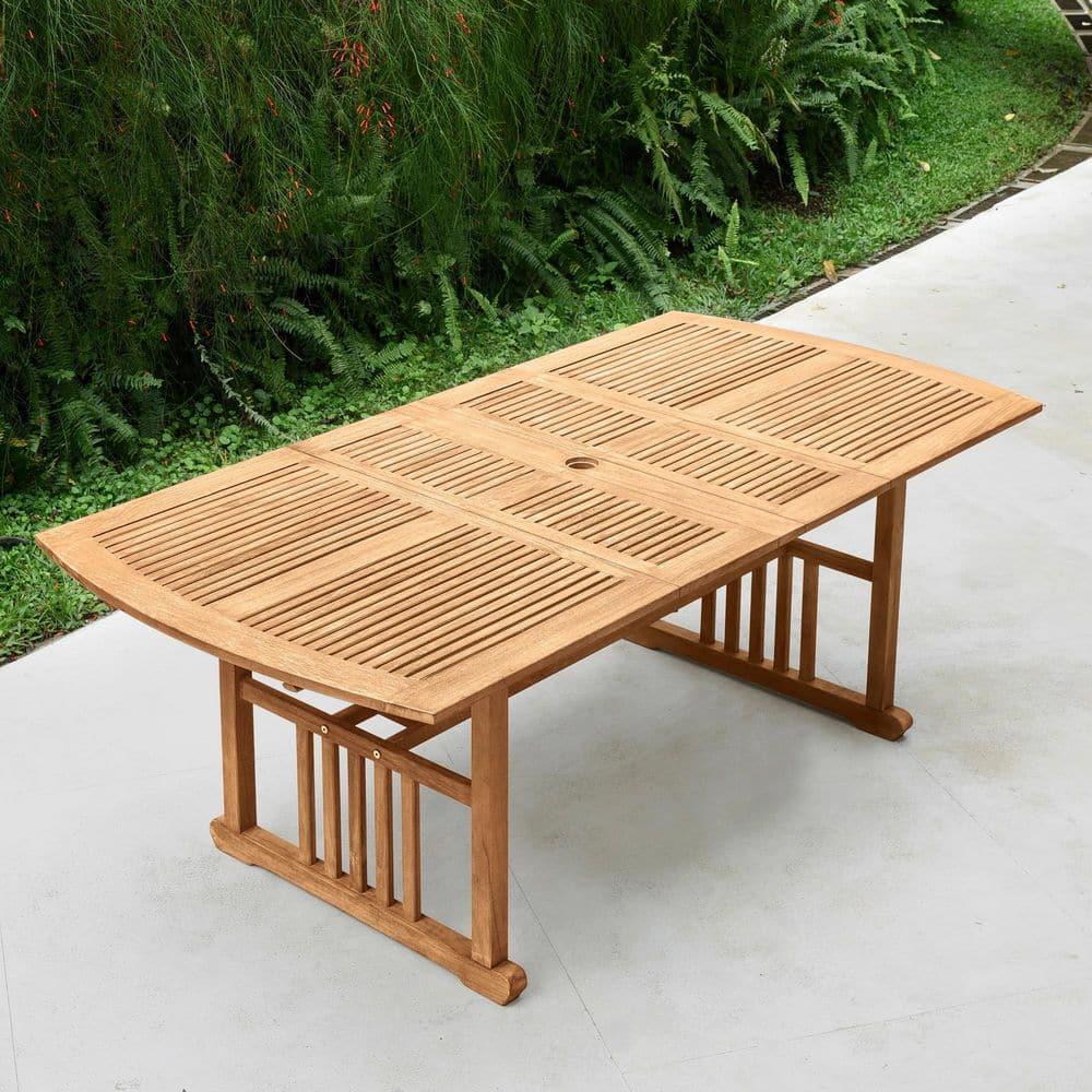 Cambridge Casual 6pc Caterina Teak Wood Outdoor Dining Set with Beige Cushion: Weather-Resistant, 2" Umbrella Hole, Galvanized Steel Hardware