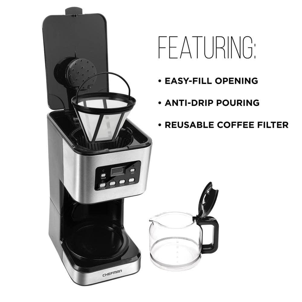Chefman 12-Cup Programmable Coffee Maker w/ Digital Display, Auto Shut Off - Stainless Steel, New