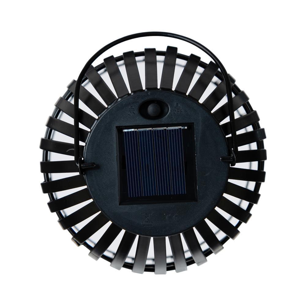 9.75" Black Metal Solar Powered Outdoor Hanging Lantern Set