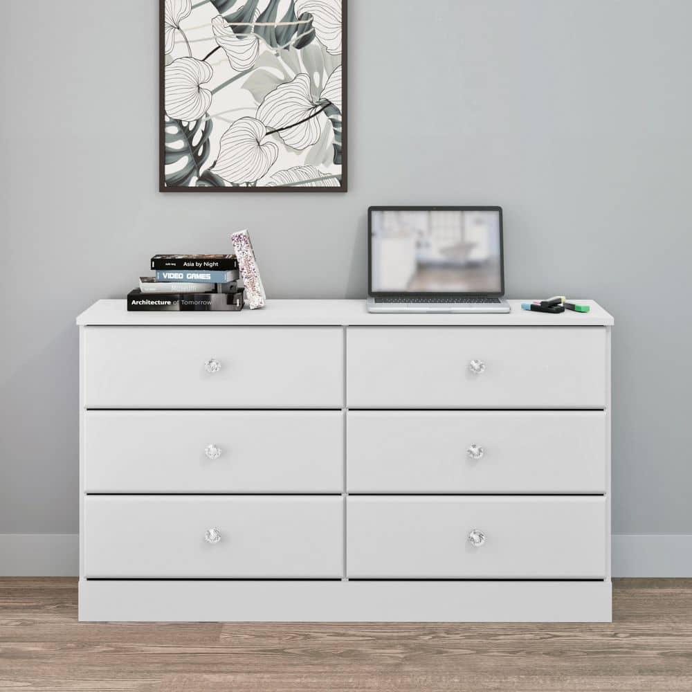 Astrid 6 Drawer Dresser White - Prepac: Laminated Wood Composite, Easy-Glide, Safety Stops