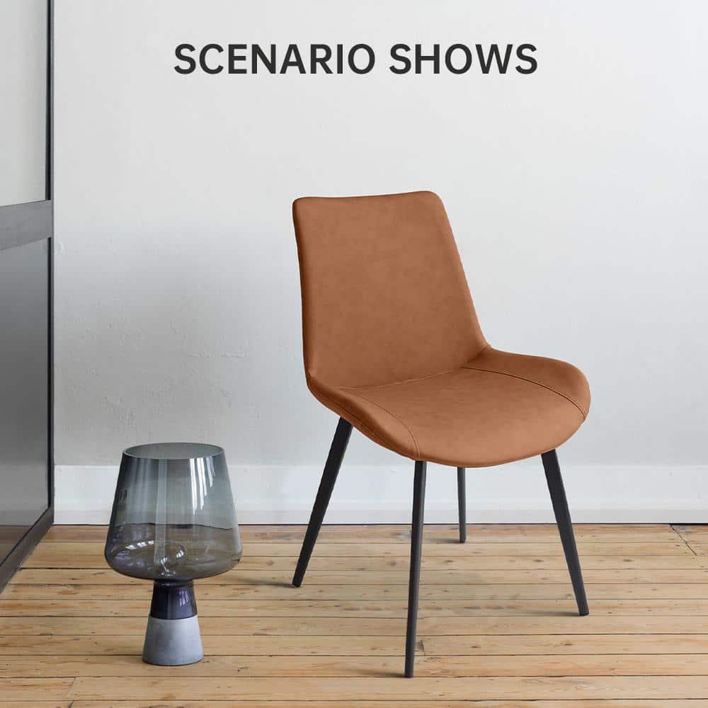 Chairs Set of 4, Modern Kitchen Dining Room Chairs, Upholstered Dining Accent Side Chairs in Faux Leather Cushion Seat and Sturdy Metal Legs (Set of 4 Brown Chairs)