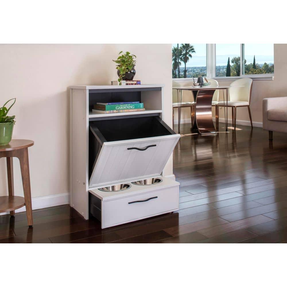 New Age Pet® ECOFLEX® Dog Food Pantry with Double Stainless Steel Bowls - Durable Composite, Includes 2x 32oz Bowls, Storage for 25 lbs of Dog Food, Easy Assembly, Moisture Resistant