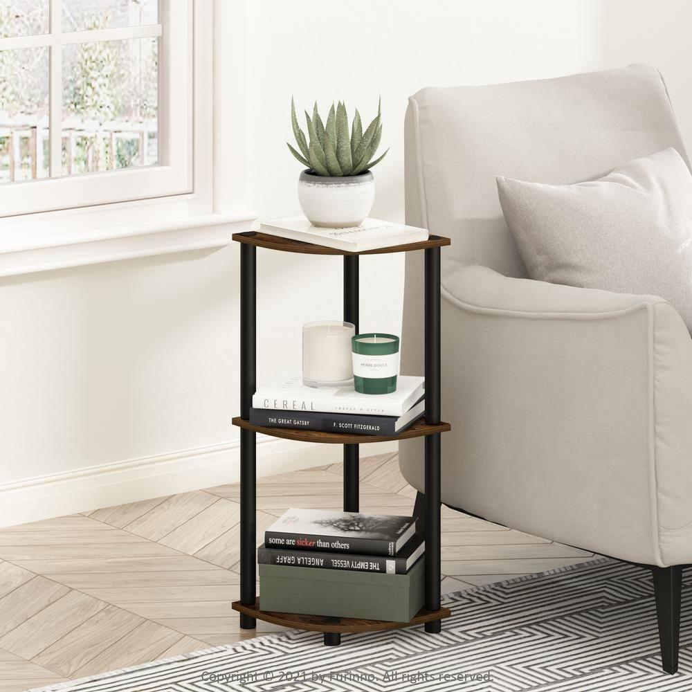 Furinno Turn-N-Tube 3-Tier Corner Display Rack Multipurpose Shelving Unit, Amber Pine/Black