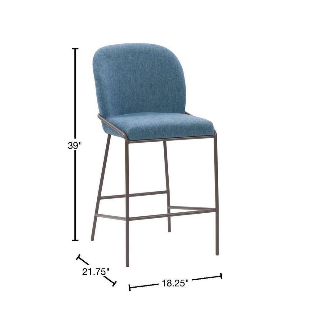 Blakeley Counter Height Barstool Blue - CorLiving: Upholstered, Metal Footrest, Polyester Fiber, Wood Frame