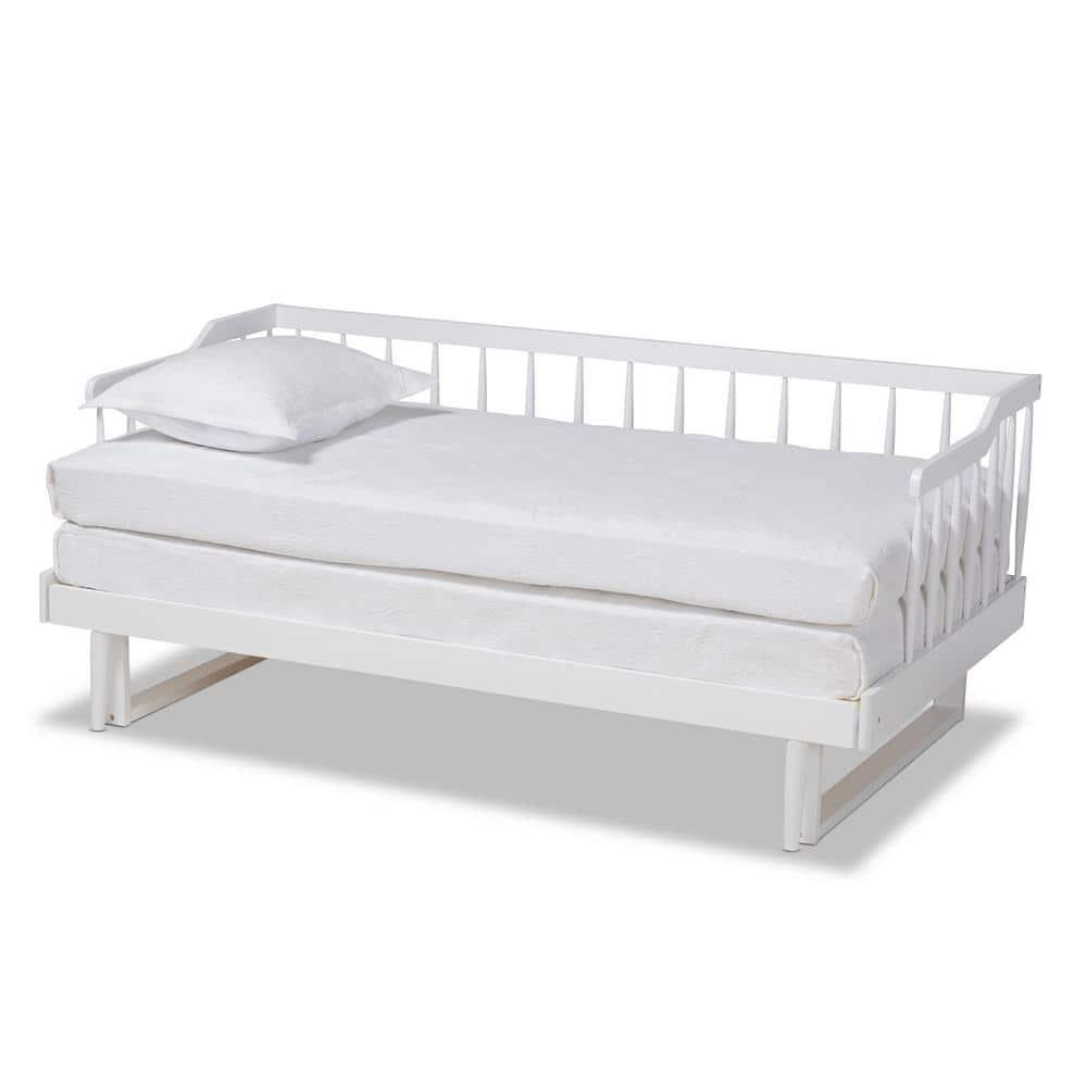Baxton Studio Twin to King Muriel Expandable Spindle Daybed White : Contemporary Style, No Box Spring Needed