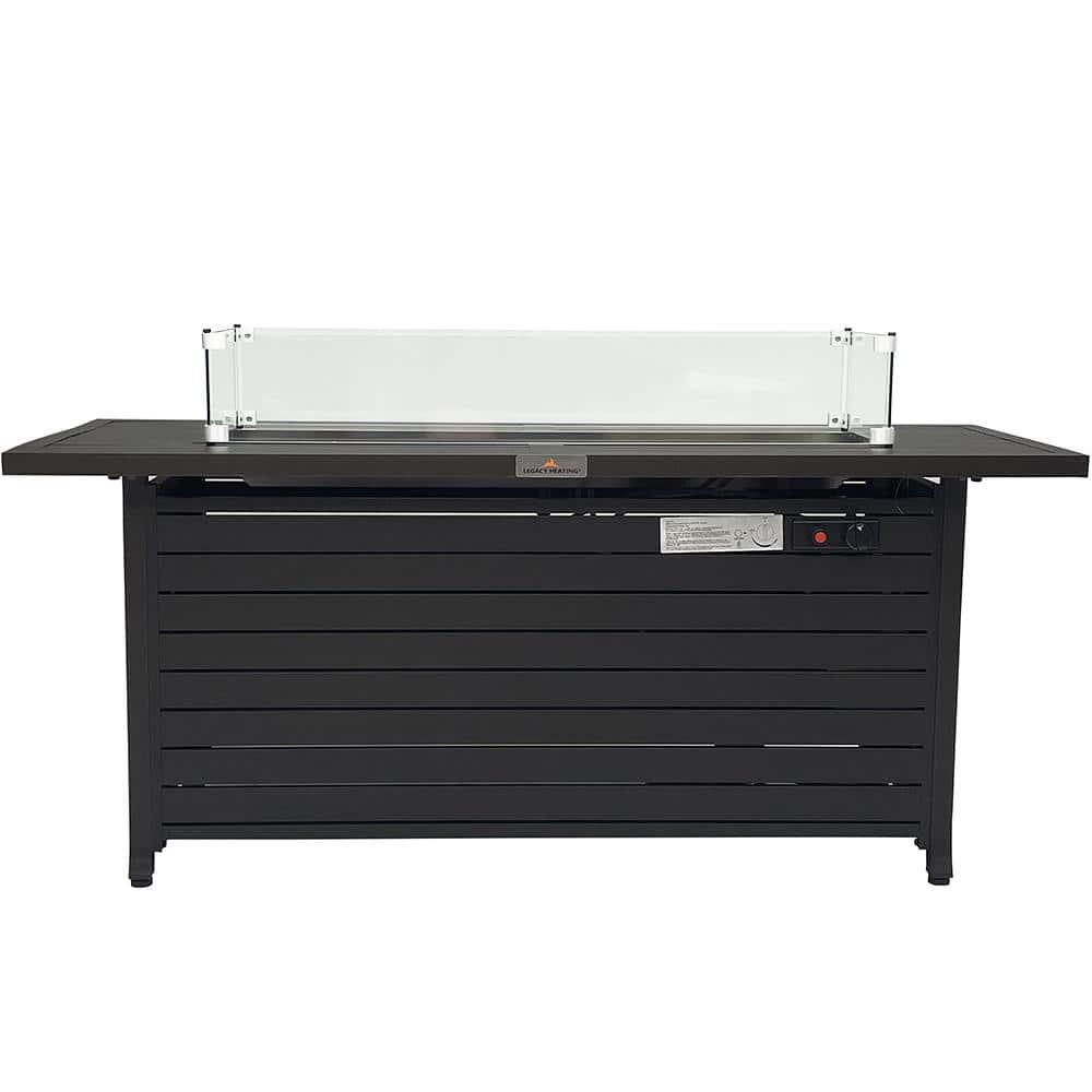 56 in. x 21 in. Rectangular Fire Table with Glass Wind Guard, Cover and Table Lid in Bronze