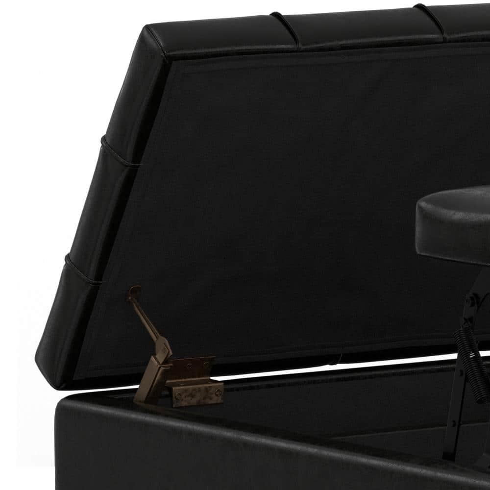 Simpli Home Laura 36"W Upholstered Square Storage Ottoman with Split Lift Top and 2 Storage Compartments