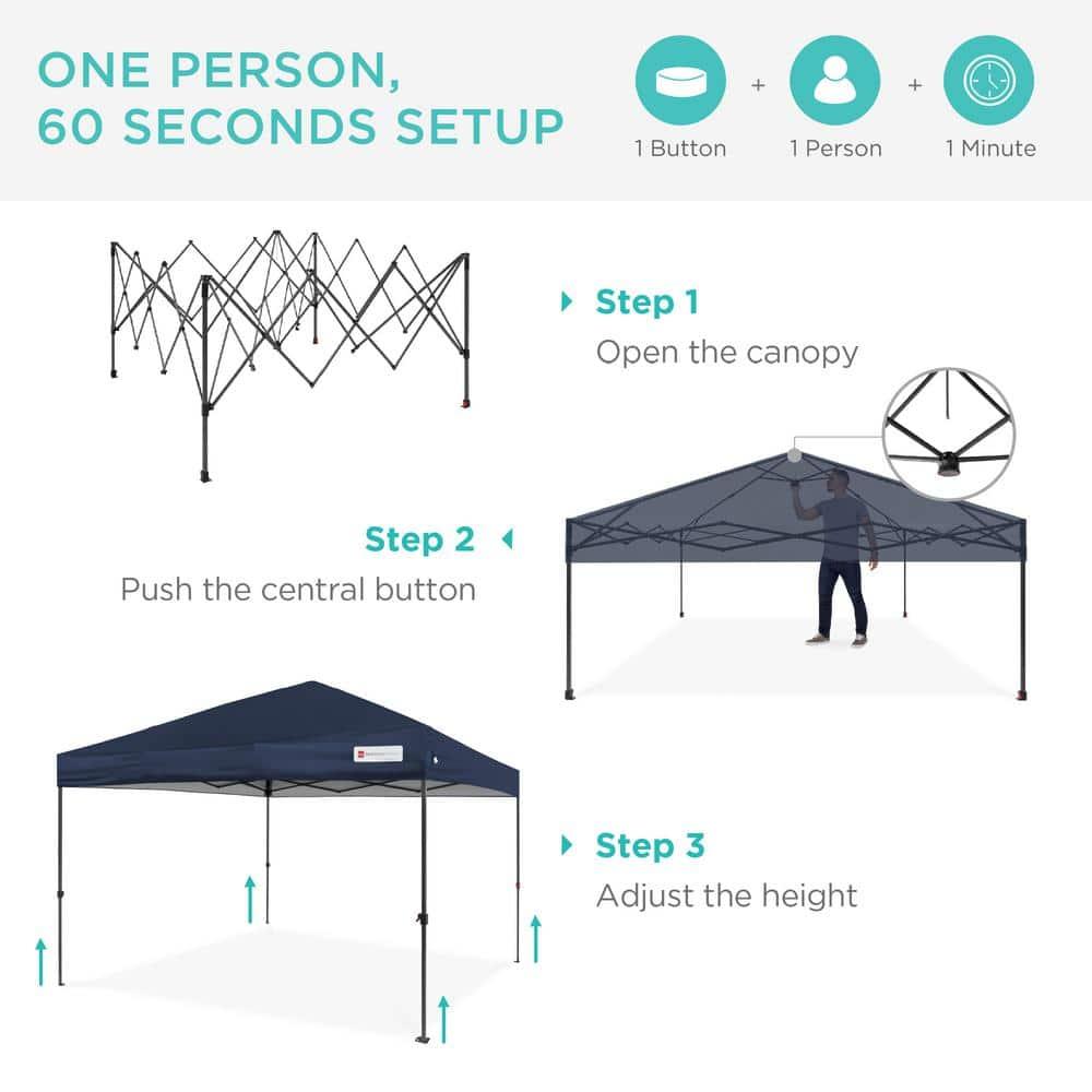 Best Choice Products Best Choice Products Easy Setup Pop Up Canopy W/ 1-Button Setup, Wheeled Case, 4 Weight Bags