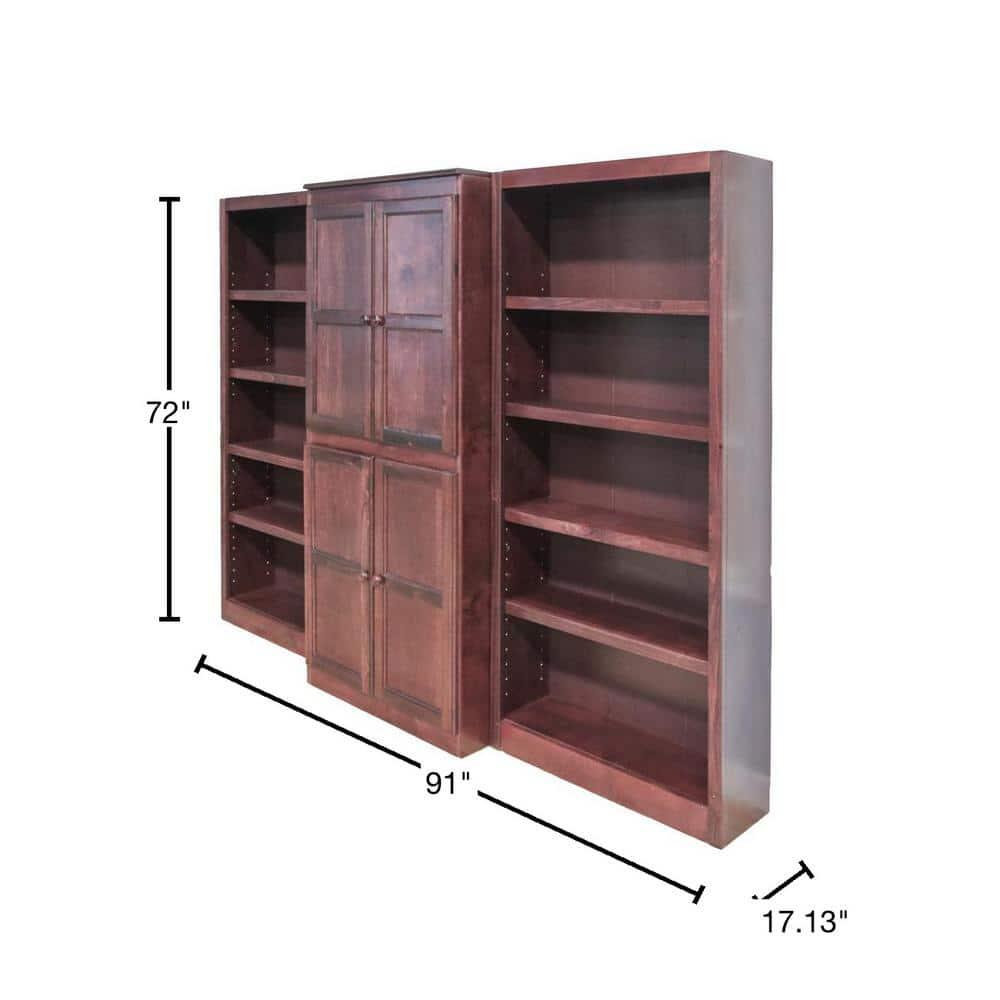 Concepts in Wood 15 Shelf Bookcase Wall with Doors, 72 inch Tall - Cherry Finish