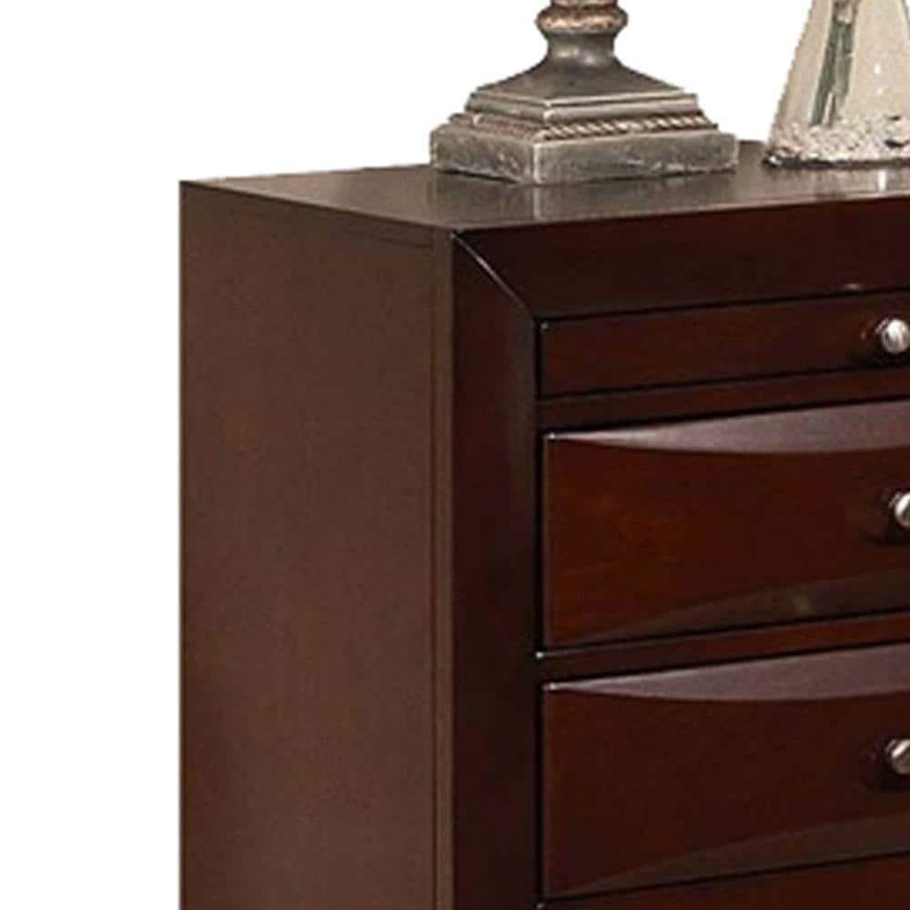 Contemporary Style Wooden Nightstand with Three Drawers & Metal Knobs, Brown - 25.39 x 16.81 x 25.63 in.
