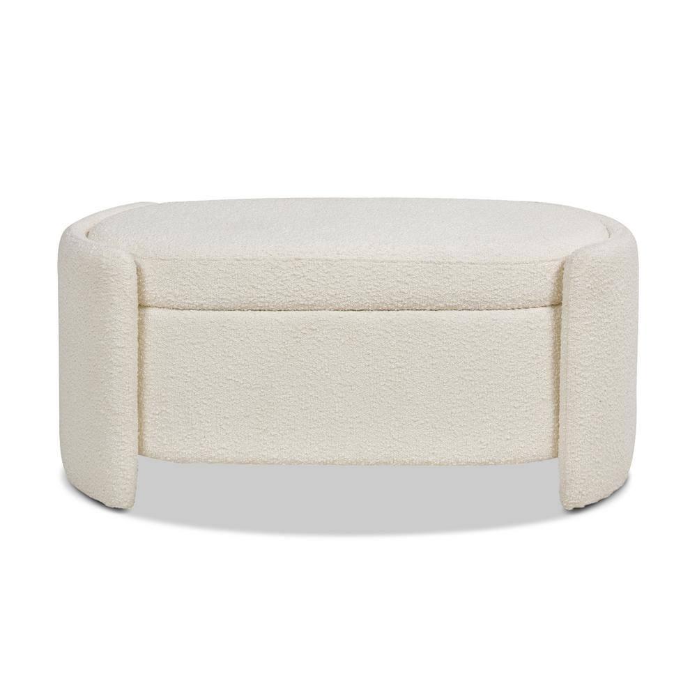 Jennifer Taylor Home Fuji 44" Upholstered Boucle Oval Storage Bench Ivory White