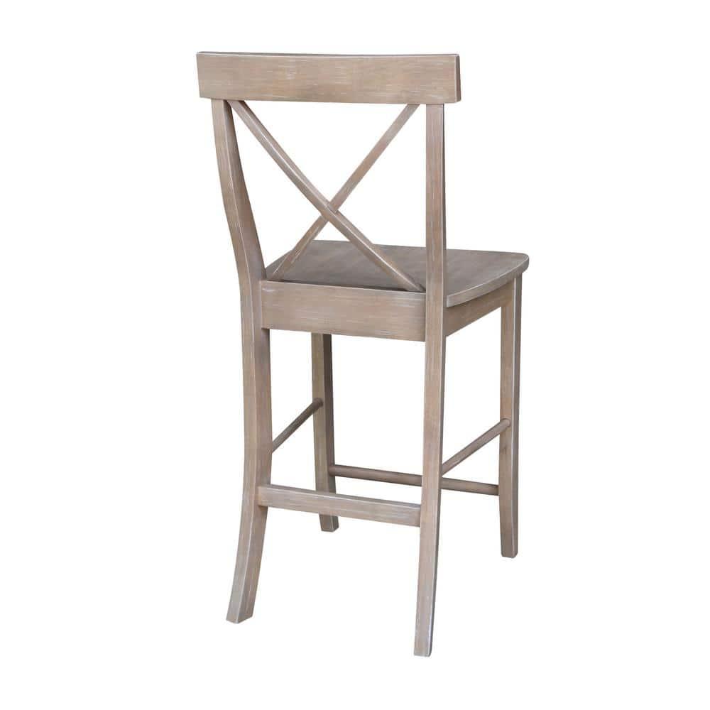 International Concepts 24" X Back Counter Height Barstool Washed Gray/Taupe : Rubberwood Frame, Fixed Seat Height 24"