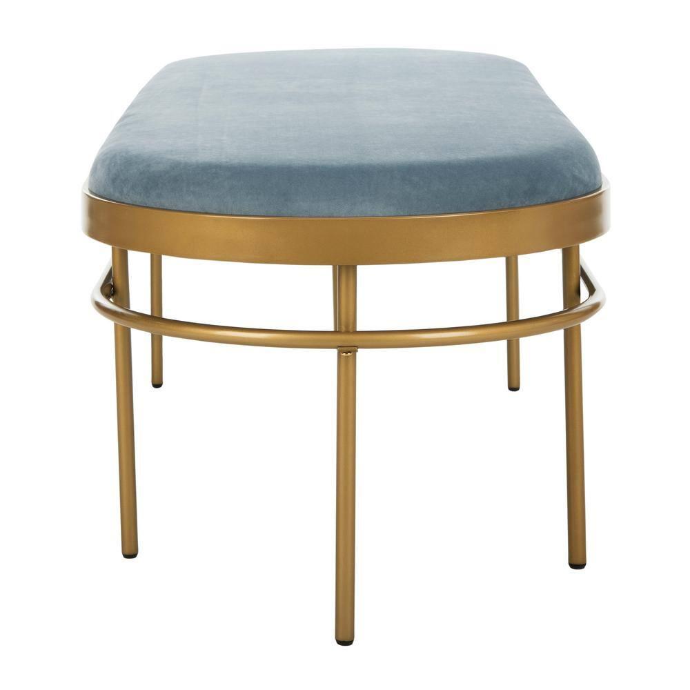 Sylva Oval Bench - Slate Blue Velvet/Gold - Safavieh